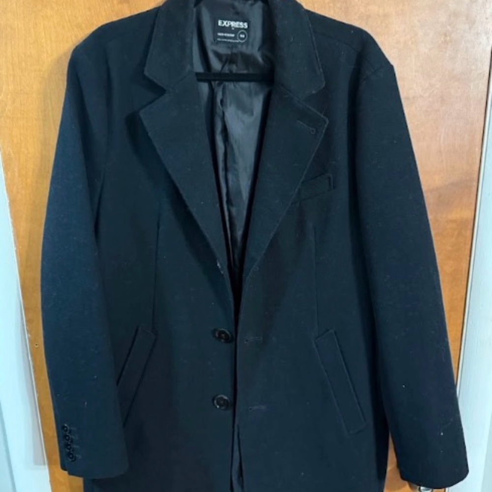 Express Classic Black Wool Overcoat